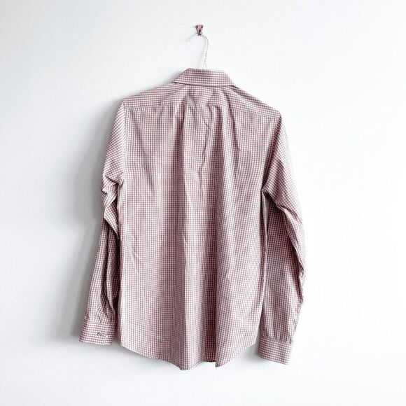 Calvin Klein Mens Slim Fit Collared Dress Shirt Checked Gray Pink Size Medium - Picture 2 of 9